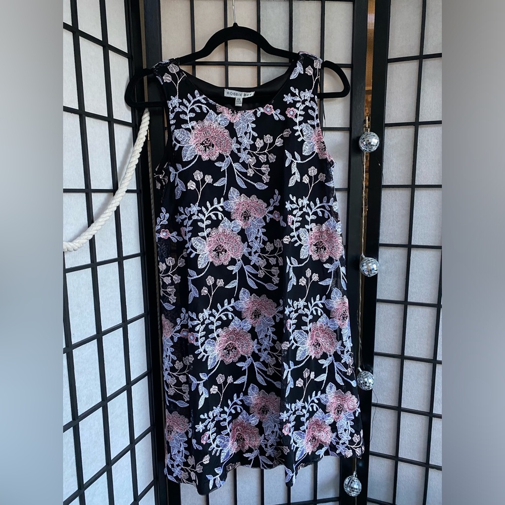 Robbie Bee Black and Pink Floral Midi Dress